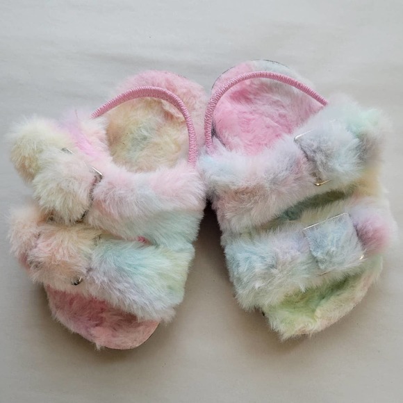 Wonder Nation Tie Dye Open Toe Fuzzy Sandals - Picture 4 of 7